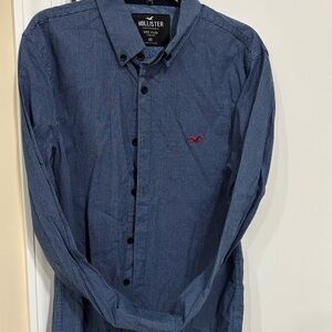 Hollister Men's Muscle Fit Epic Flex Stretch Navy Button Down Shirt XS Pre-Owned